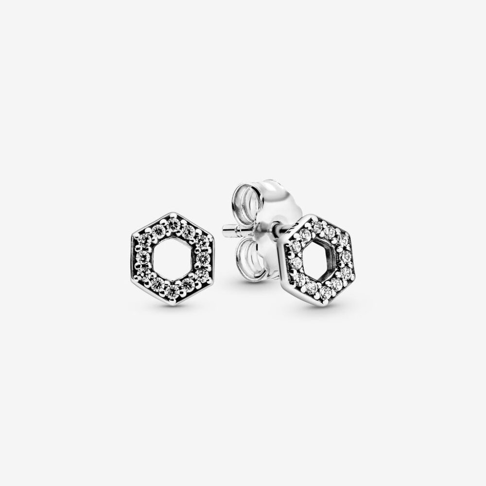 Pandora Sparkling Honeycomb Hexagon CZ Earrings